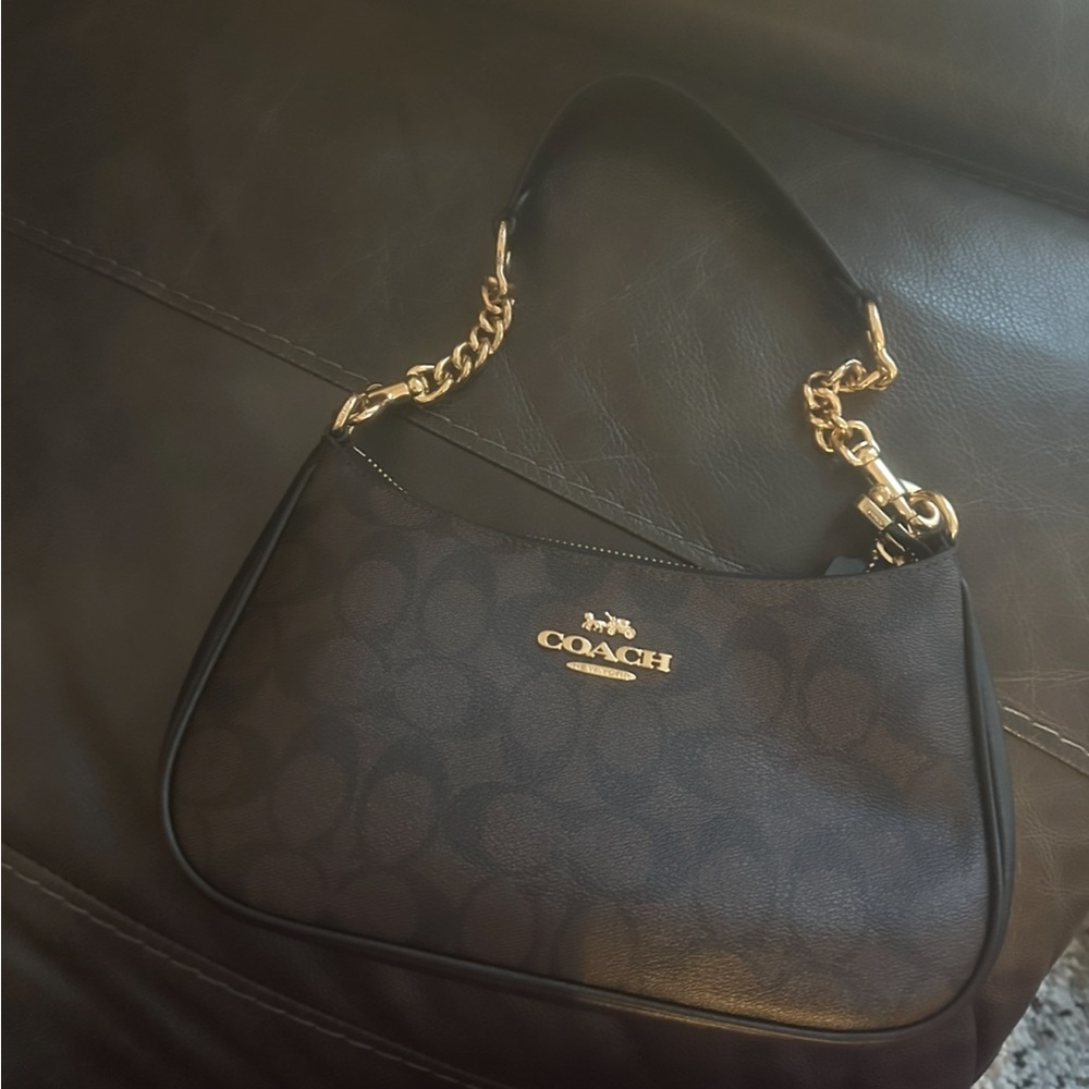 Coach Dark Brown Shoulder Bag with Gold Accents - Picture 3 of 3